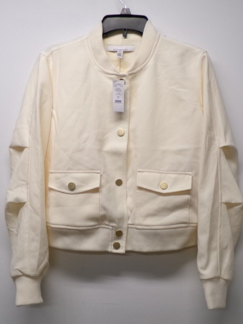 NWT White House Black Market WHBM Antique White Ivory Cropped Bomber Jacket sz S